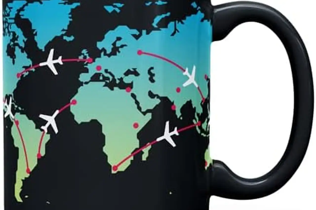 Heat Color-Changing World Map Mug with Planes